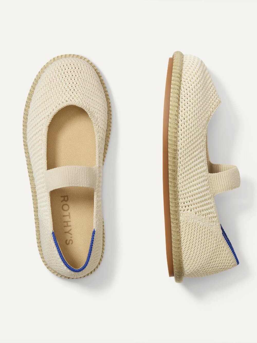 Kids' Rothy's The Mini Mary Jane in Opial-Raffia Knit Beige - size 3 - Washable!